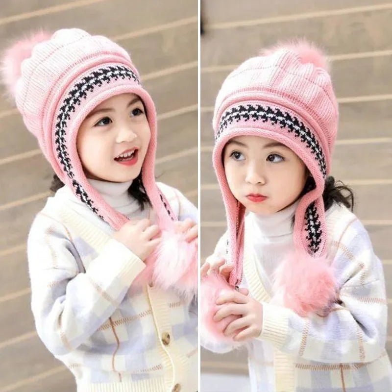 3-10 ans chapeau d'hiver nouveau épais chaud filles chapeau chaud tricoté enfants chapeaux oreille Protection chaude bébé chapeaux bonnets Bonnet