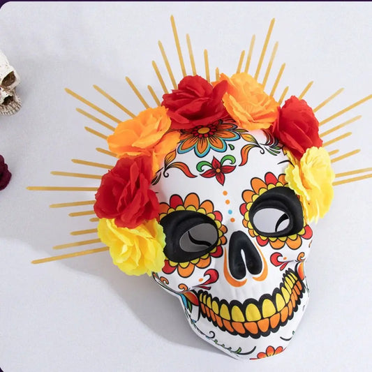 Masque du jour des morts mexicains d'halloween, masque complet pour les yeux, masque de fête d'halloween, couvre-chef, masque de crâne tridimensionnel, carnaval
