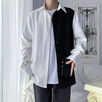 Chemise à manches longues noire et blanche pour homme, style coréen épissé, haute qualité, édition coréenne, printemps et automne, 2024