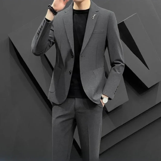 Costumes habnommée et blazers pour hommes, ensemble de tenues formelles pour hommes, mode décontractée, olympiques élégants, grandes tailles, mode de cérémonie, tendances, gris, 2 pièces