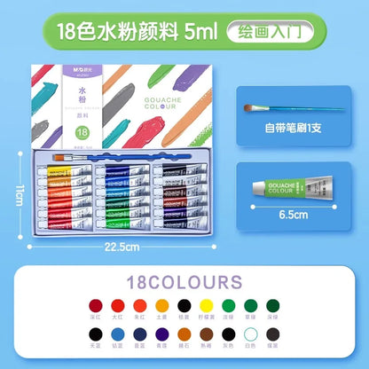 M & G – ensemble de peinture Gouache pour étudiants, 12/18/24 couleurs, Tube Art, outils de peinture spéciaux lavables