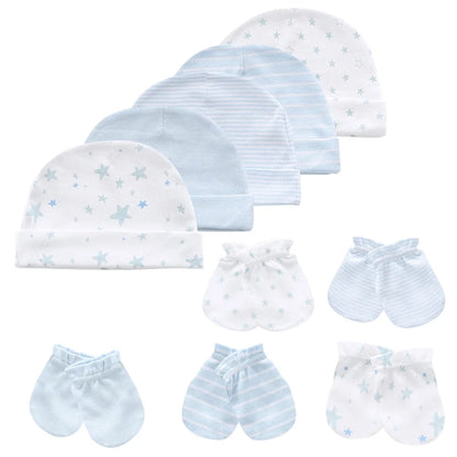 Kiddien'aime-Ensemble bonnet et gants pour nouveau-né, accessoires de vêtements pour bébé garçon, bonnets 100% coton, chapeau d'hôpital, mitaines trempées, 0-6M, lot de 10 pièces