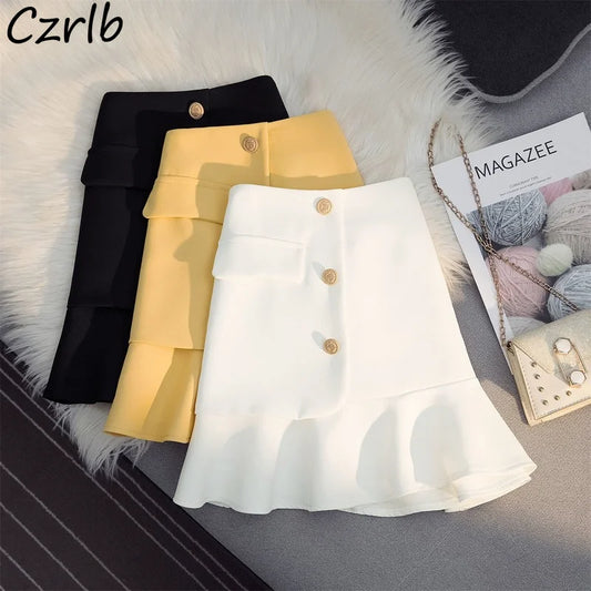 Mini jupes d'été à volants pour femmes, design trapèze, uni, compromis, streetwear, simple, 3 couleurs, assressenti, basique, femme