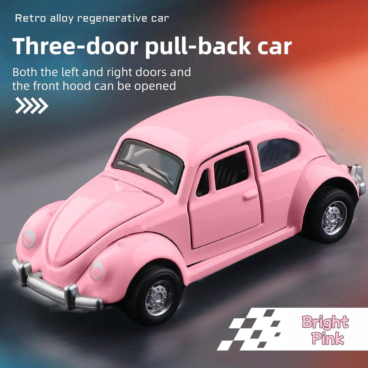 Modèle de voiture classique Beetle mini voiture en alliage à traction, trois portes peuvent être ouvertes à l'échelle 1:60, cadeaux pour garçons adultes et enfants