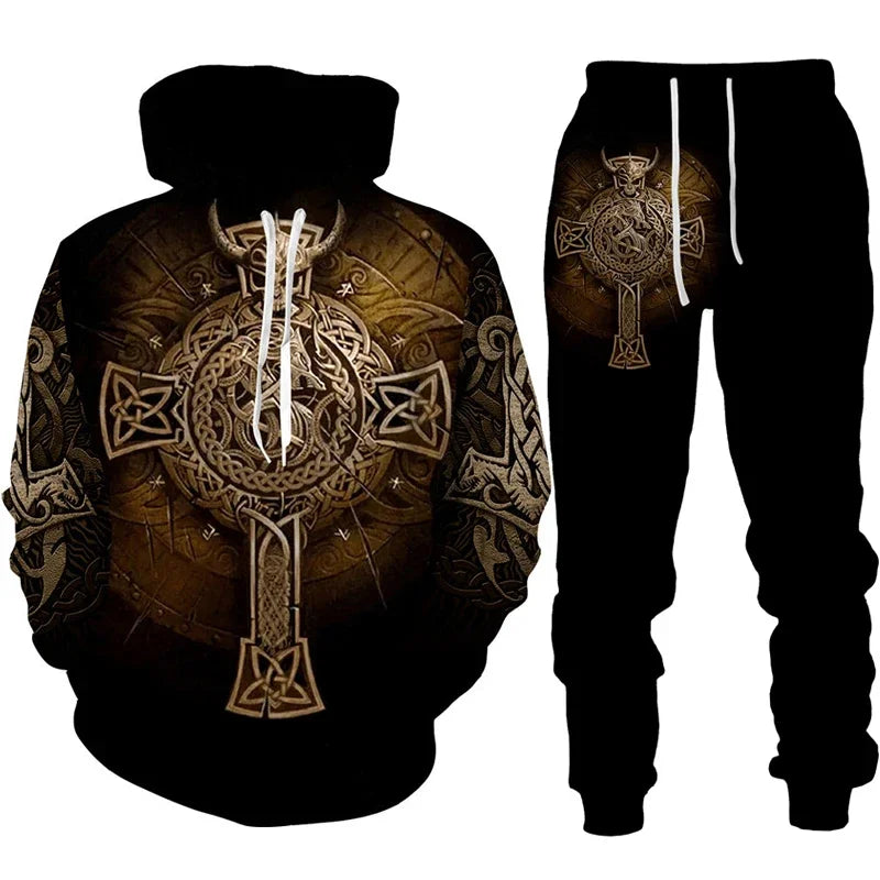Ensemble sweat à capuche pour hommes, imprimé en 3D, survêtement/pantalon, pull à manches longues, Punk, vêtements de sport décontractés, surdimensionnés, de haute qualité, automne hiver