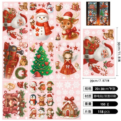 Autocollants de fenêtre de renne de noël, bonhomme de neige, flocon de neige, autocollants électrostatiques de noël, décor de joyeux noël, bonne année