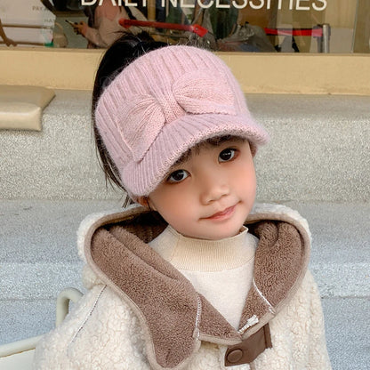 Chapeau en laine pour Protection des oreilles, haut vide, avec nœud pour bébé fille, tricoté en bec de canard, pour enfants de 3 à 10 ans, couvre-oreilles chauds d'hiver, bonnets pour enfants