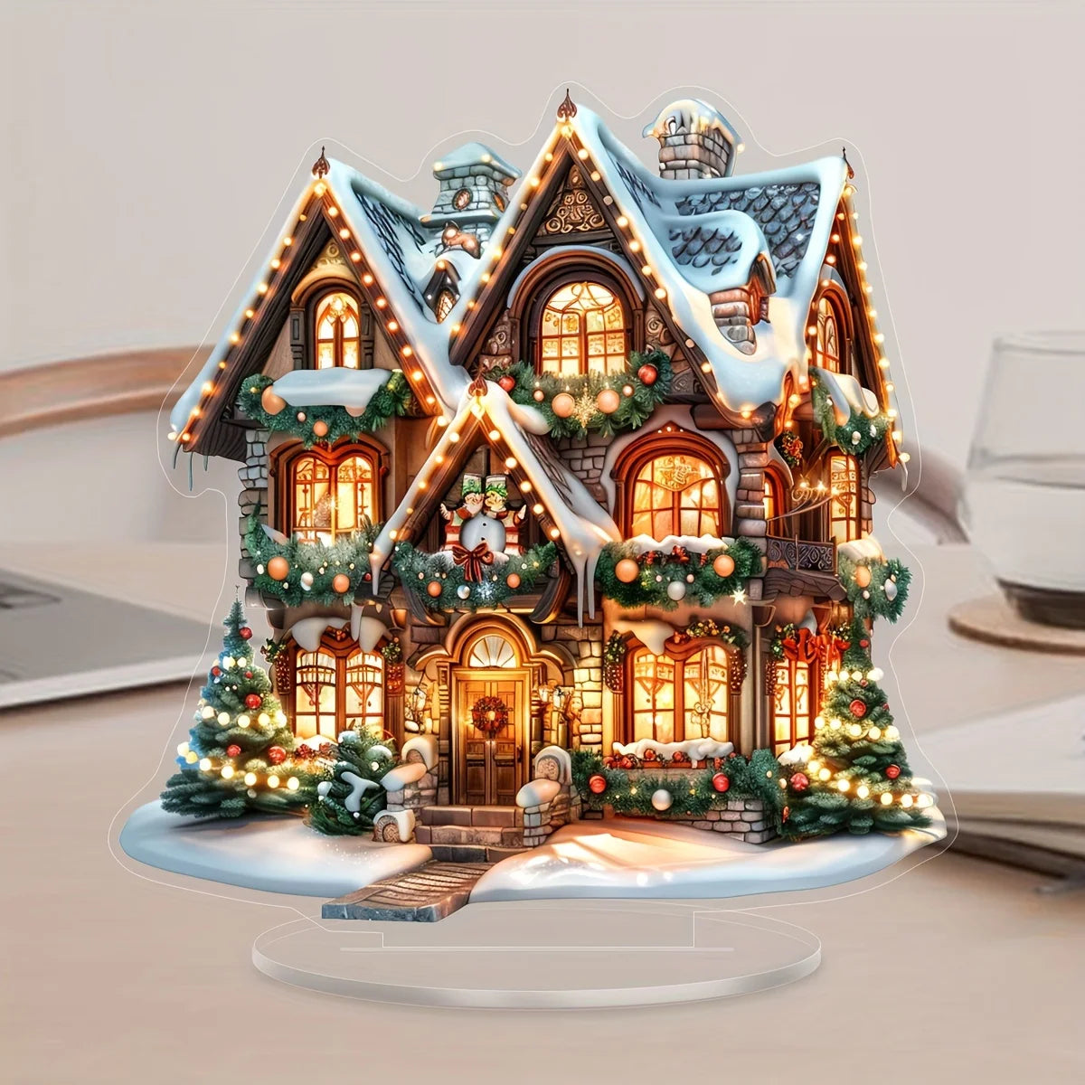 Château de noël en acrylique, maison de neige, pendentif suspendu en bois, décoration pour la maison, fête de noël, cadeau du nouvel an