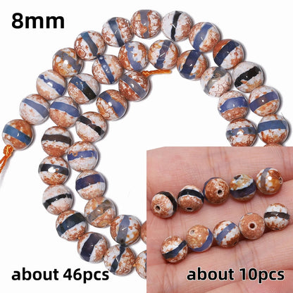Perles rondes en agate Dzi naturelle, prière tibétaine, prairie mystique, perles pour bijoux, bricolage exécutif, accessoires de bracelet vintage, 6mm, 8mm, 10mm