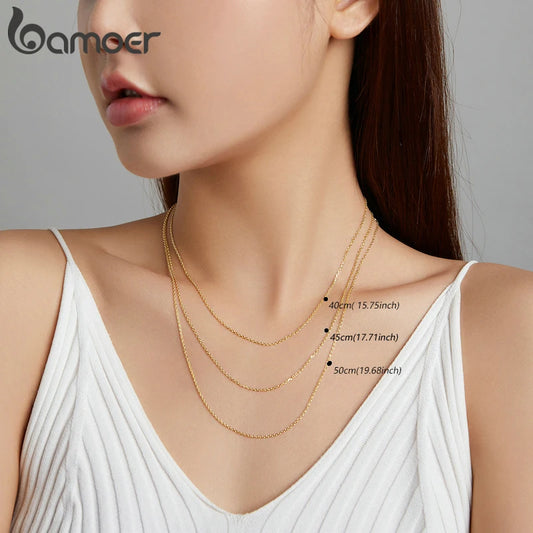 BAMOER classique basique o-chaîne 100% 925 argent Sterling fermoir mousqueton réglable collier boîte chaîne bijoux de mode pour les femmes