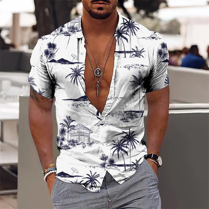AMP Tree-Chemise hawaïenne imprimée en 3D pour hommes, chemise de plage pour hommes, chemisier à manches courtes, chemises en Y à la mode, 3XL, 2023