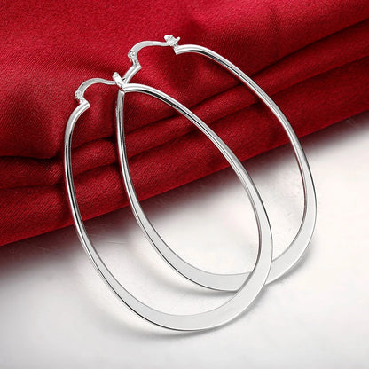 Boucles d'oreilles créoles géométriques simples en argent regardé 925 pour femmes, boucles d'oreilles cercle losange, bijoux de déclaration de mariage, mode