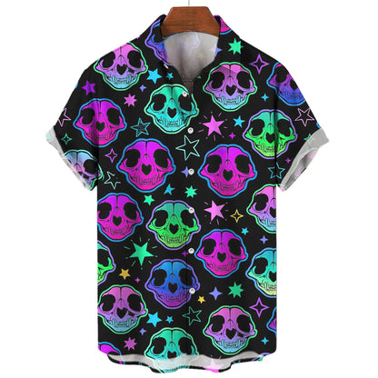 Chemise hawaïenne à manches courtes pour hommes, vêtements amples et respirants, imprimé diable horreur en 3d, été, 2024
