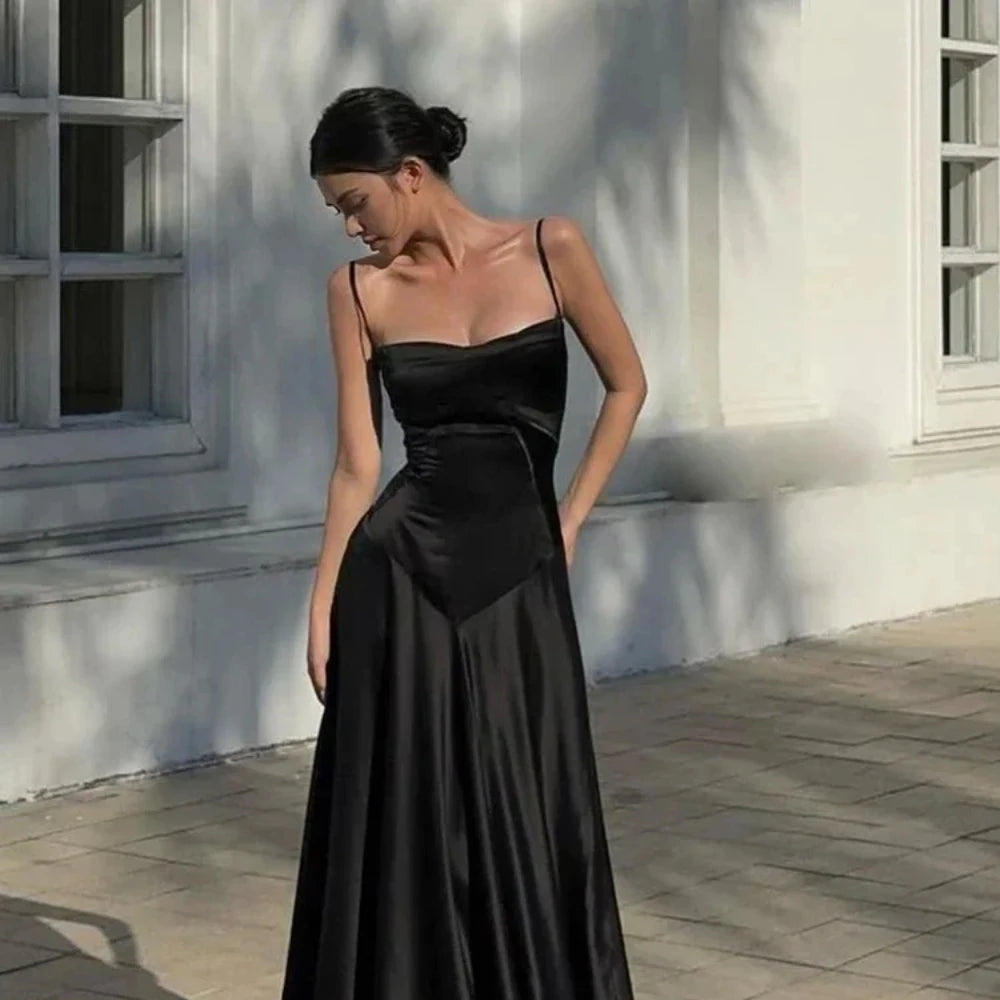 Suninheart-Robe de soirée noire à bretelles spaghetti pour femme, robe formelle à lacets, paillettes évidées, robe de soirée de Rh, sexy, nouveau, été