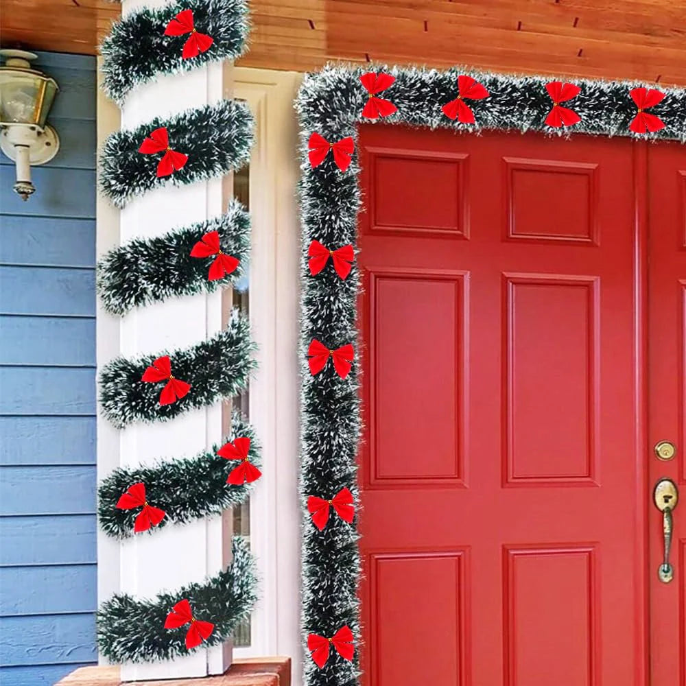 Guirlande de Noël décorations 6,5 pieds vert guirlande suspendue de Noël nœuds rouges boules ornements arbre de Noël décor de fête à la maison nouvel an