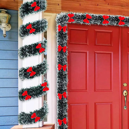 Guirlande de Noël décorations 6,5 pieds vert guirlande suspendue de Noël nœuds rouges boules ornements arbre de Noël décor de fête à la maison nouvel an