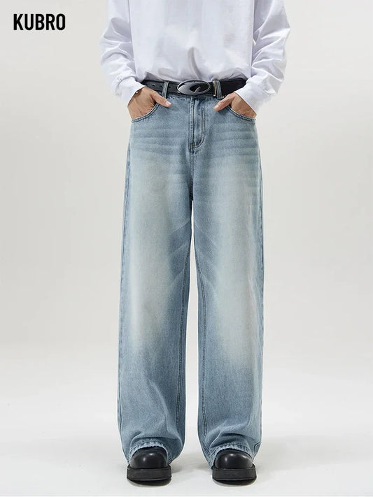 Jean droit Baggy pour hommes, 4 couleurs, Vintage, détresse, mode coréenne, pantalon en Denim, Streetwear, automne