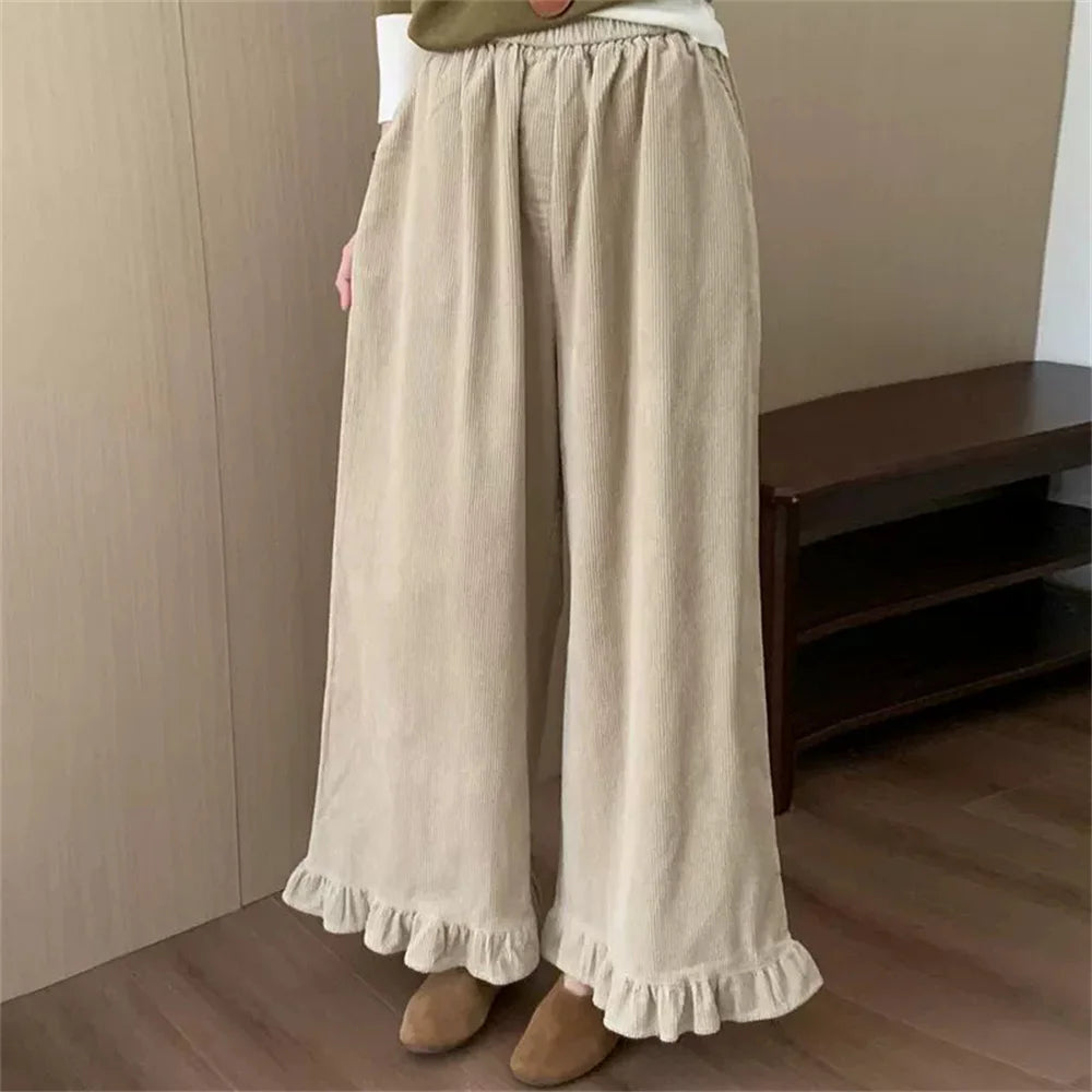 2025 coréen velours côtelé épais jambe large femmes automne hiver bureau dame droite mode tout-match pantalons décontractés pantalons vêtements