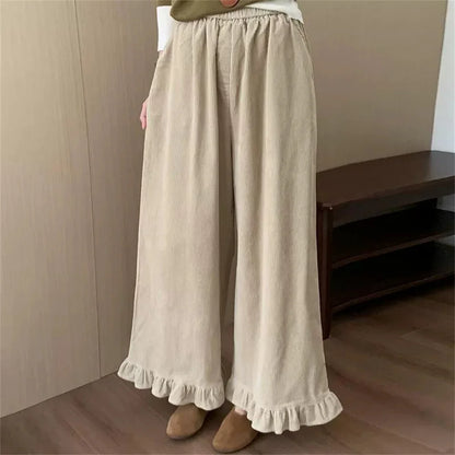 2025 coréen velours côtelé épais jambe large femmes automne hiver bureau dame droite mode tout-match pantalons décontractés pantalons vêtements