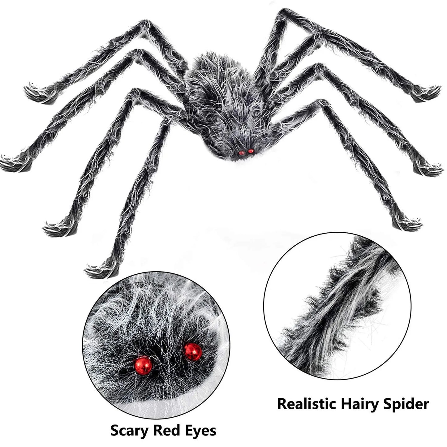 Araignée en peluche grise et blanche scintillante pour Halloween, fausse araignée géante en peluche, décor de maison hantée, accessoires d'araignée, décorations effrayantes pour jardin et cour