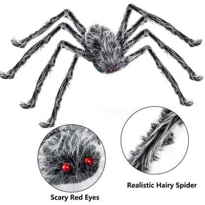 Araignée en peluche grise et blanche scintillante pour Halloween, fausse araignée géante en peluche, décor de maison hantée, accessoires d'araignée, décorations effrayantes pour jardin et cour