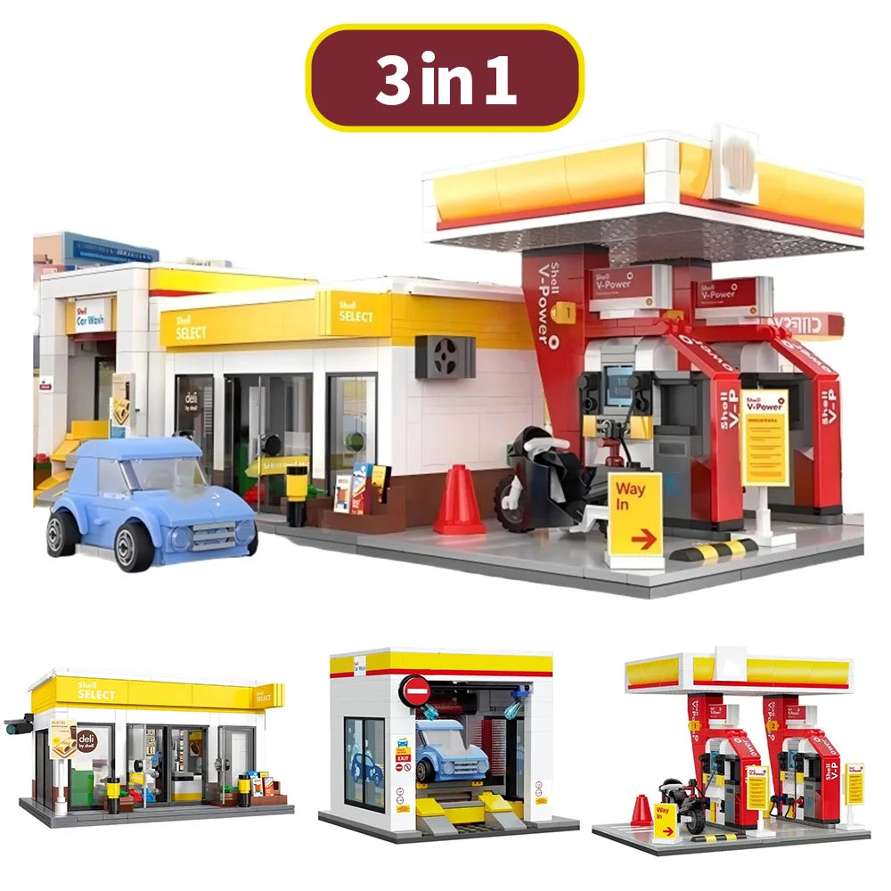 MOC City – Station de vente au détail, série de lavage de voiture, bloc de construction, modèle de dépanneur, briques, jouets pour enfants, cadeaux de bricolage