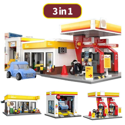 MOC City – Station de vente au détail, série de lavage de voiture, bloc de construction, modèle de dépanneur, briques, jouets pour enfants, cadeaux de bricolage