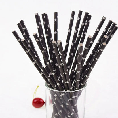 Pailles en Papier Noir à Rayures Étoiles, Moustache, Zèbre, pour Décoration de ixPréChristophe, Mariage, Anniversaire, Halloween, 25 Pièces