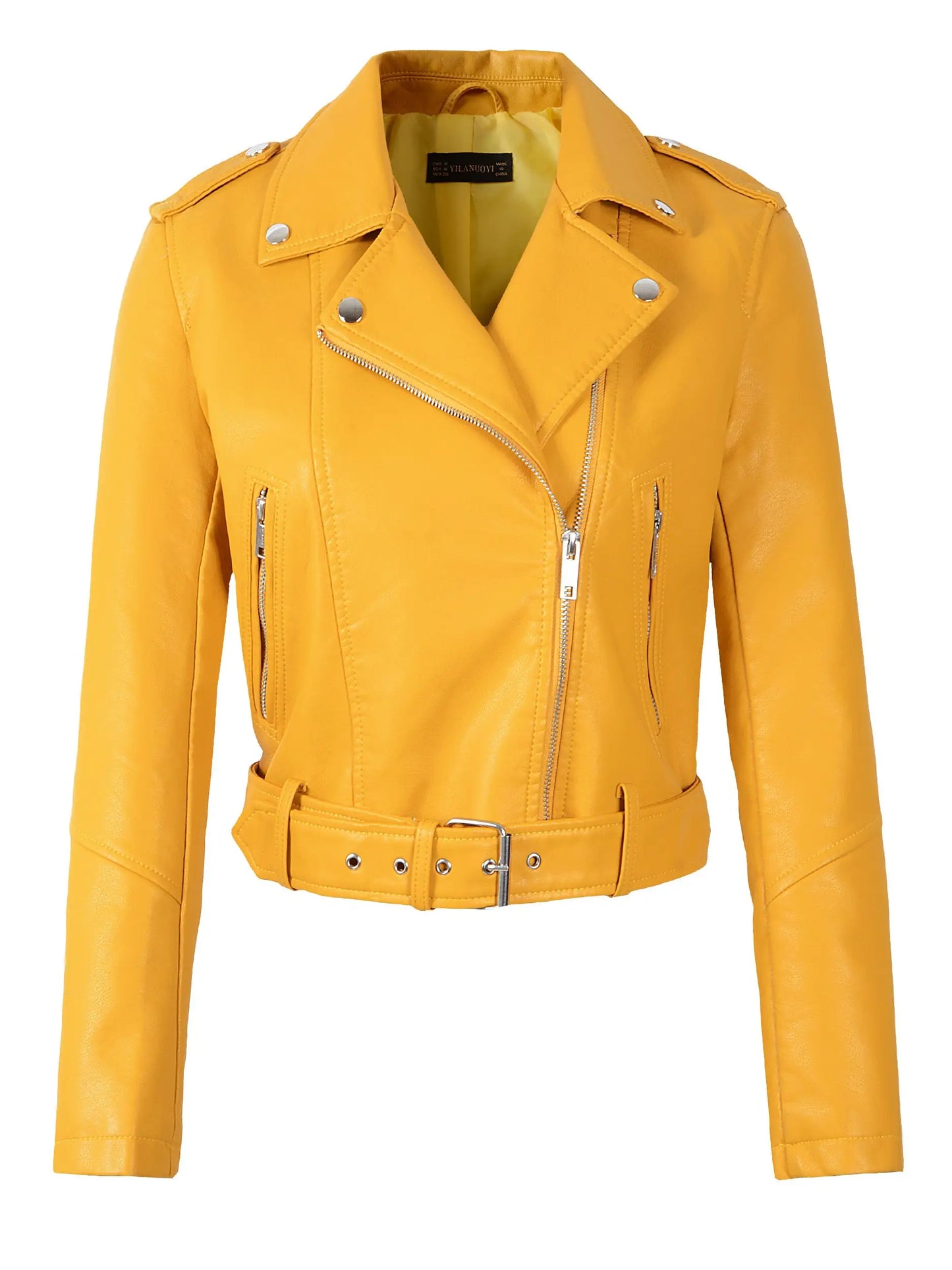 Nouvelle arrivée marque hiver automne vert moto vestes en cuir jaune veste en cuir femmes manteau en cuir mince veste en cuir PU