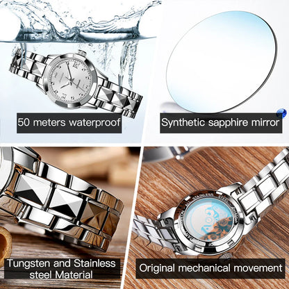 JSDUN nouvelle montre étanche pour femme montre mécanique automatique en acier tungstène de haute qualité pour femme