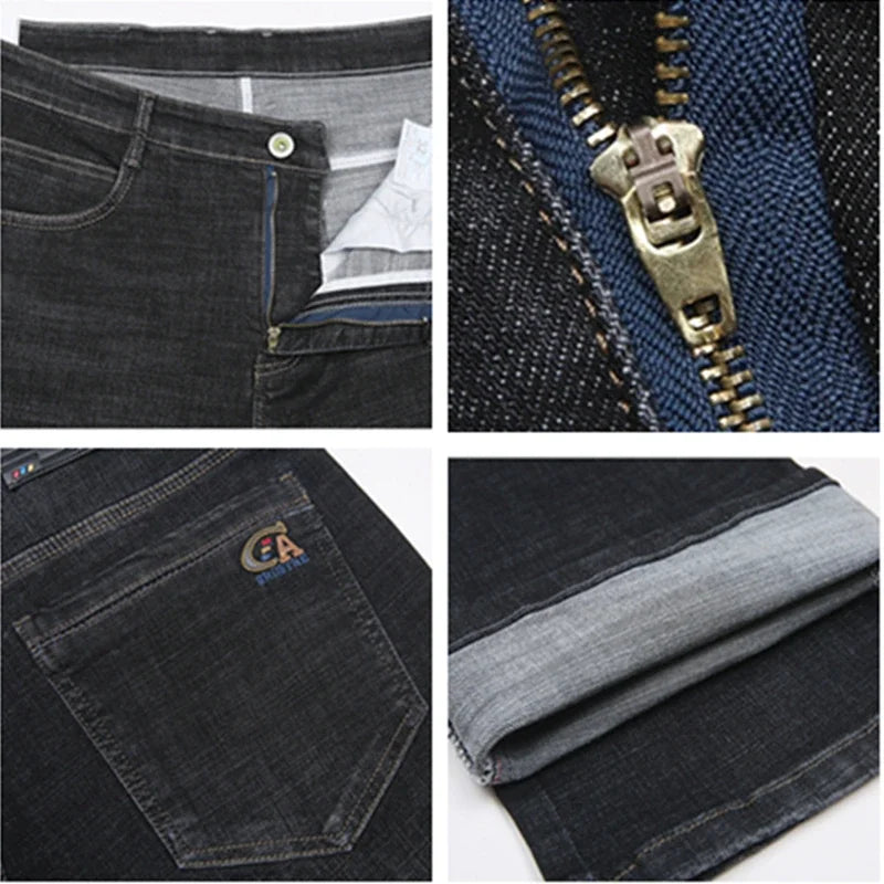 Jean d'été noir 117CM Extra Long grand hommes droit mince étiré taille haute homme Denim pantalon grande taille 42 44 grand pantalon