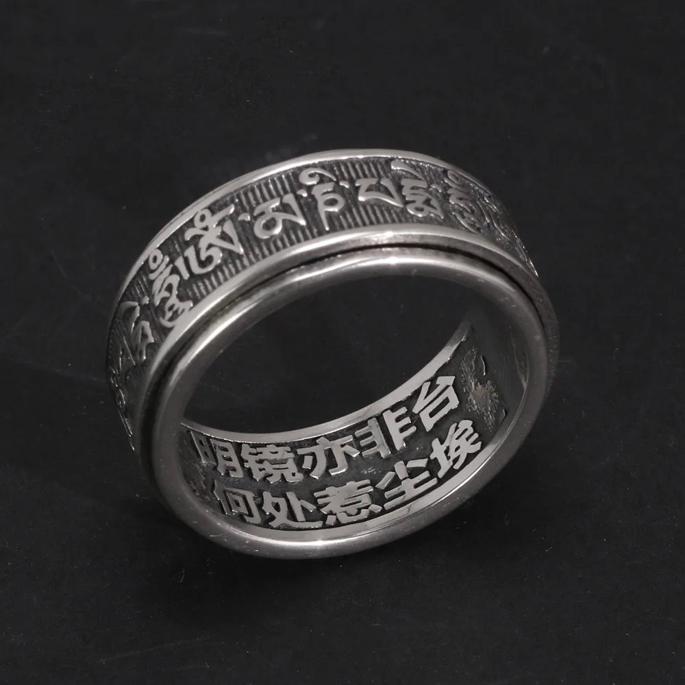 Bagues Vintage en argent Sterling 925 véritable pour hommes, bagues tibétaines rotatives à Six mots Mantra Om Mani Padme Hum, bijoux bouddhistes