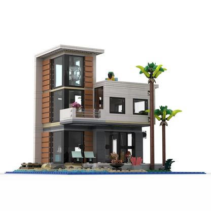 Moc City – maison de plage moderne, modèle créatif modulaire, blocs de construction, jouets de bricolage, cadeau pour enfant, 971 pièces
