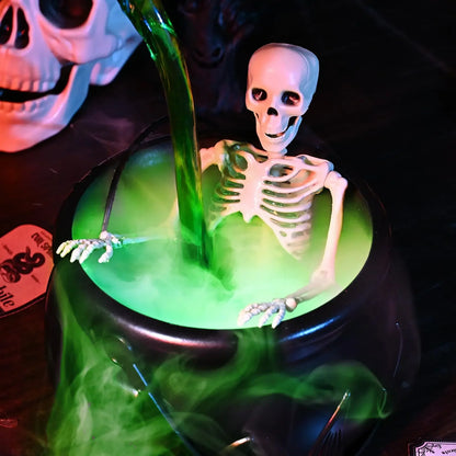 Cauldron de sorcière d'Halloween avec lumière LED et brumisateur de brouillard, décor de squelette pour fête effrayante Hocus Pocus, maison, fête d'Halloween
