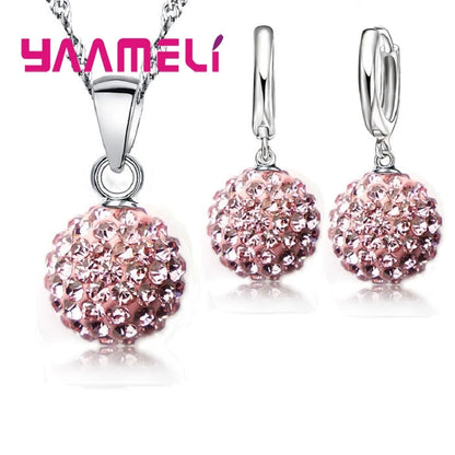 Ensembles de bijoux en argent regardé 925 pour femmes et filles, cadeaux de mariage, cristal autrichien pavé, collier boule CZ Chang, boucles d'oreilles créoles, patients