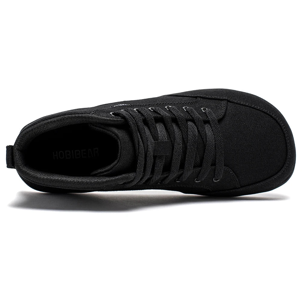 HOBIBEAR chaussures mi-hautes pieds nus unisexe boîte à bout large baskets en toile zéro goutte à lacets chaussures de marche en plein air