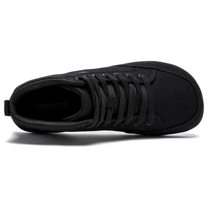 HOBIBEAR chaussures mi-hautes pieds nus unisexe boîte à bout large baskets en toile zéro goutte à lacets chaussures de marche en plein air