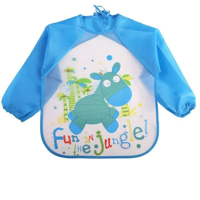 Bavoir imperméable à manches longues pour bébés, bandana coloré de dessin animé mignon, tablier de dessin pour enfants, bavoir d'auto-alimentation pour bébé