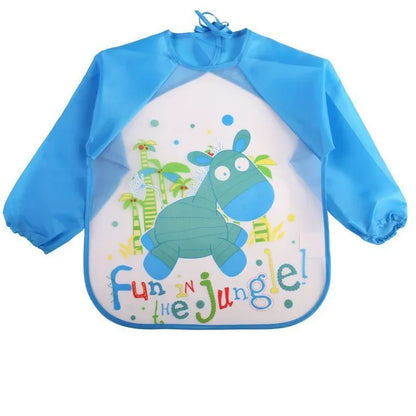 Bavoir imperméable à manches longues pour bébés, bandana coloré de dessin animé mignon, tablier de dessin pour enfants, bavoir d'auto-alimentation pour bébé