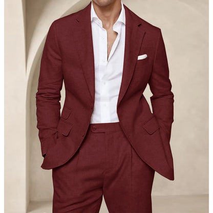 Costume deux pièces en lin pour hommes, Cool, respirant, élégant, mode, Design Slim, robe de mariée, vêtements de travail, confortable, nouveau, été