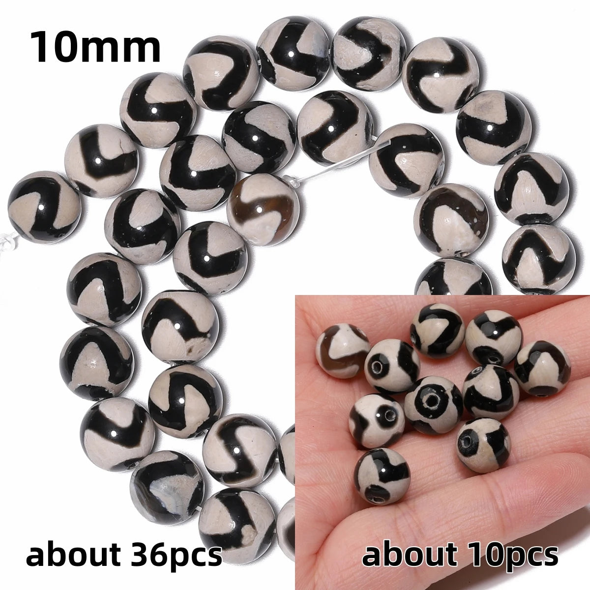 Perles rondes en agate Dzi naturelle, prière tibétaine, prairie mystique, perles pour bijoux, bricolage exécutif, accessoires de bracelet vintage, 6mm, 8mm, 10mm