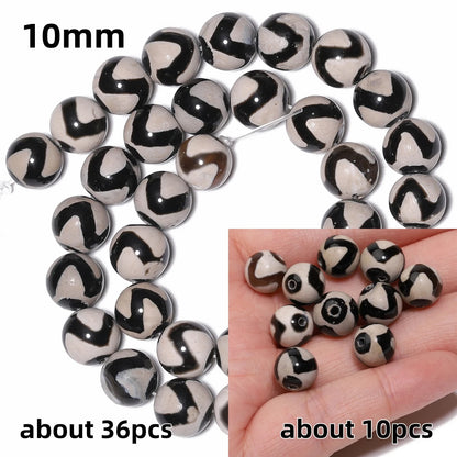 Perles rondes en agate Dzi naturelle, prière tibétaine, prairie mystique, perles pour bijoux, bricolage exécutif, accessoires de bracelet vintage, 6mm, 8mm, 10mm