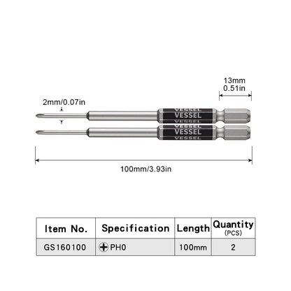 VESSEL-Jeu d'embouts de tournevis pour Phillips et vis à fente, embout magnétique à tête unique, accessoires pour outils à main, série NO.GS16