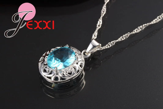 Bijoux de mariage de qualité supérieure pour mariée 925 en argent Sterling bleu cristal Zircon boucles d'oreilles + bague + collier ensembles de bijoux de mariée