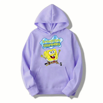 Sweat à capuche Anime Cartoon Bob l'éponge pour hommes et femmes, pull jaune décontracté, vêtements PVD pour couple, printemps, automne, nouveau, 2024