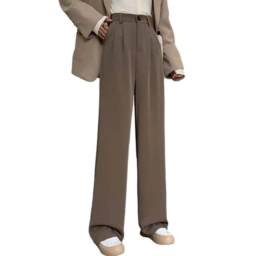 Pantalon de costume pour femmes, Style coréen, taille haute, jambes larges, poches inclinées, pantalon de bureau ample, pantalon de costume d'affaires décontracté