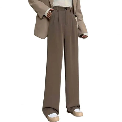 Pantalon de costume pour femmes, Style coréen, taille haute, jambes larges, poches inclinées, pantalon de bureau ample, pantalon de costume d'affaires décontracté