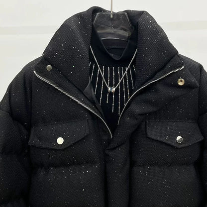 Veste en Coton Ciel Étoilé pour Homme, Col Montant, Carillon Épais, Décontracté, Chaud, Court, Haut de Gamme, Hiver