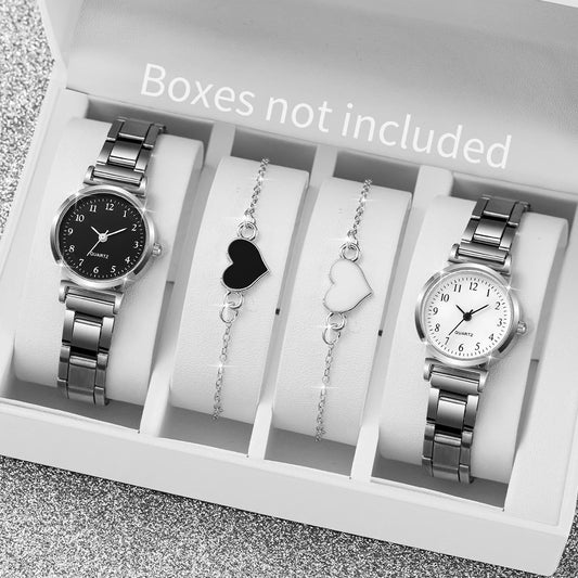 Montre à quartz compacte avec bracelet en forme de cœur pour femme, cadran rond, mode, ensemble de 4 pièces