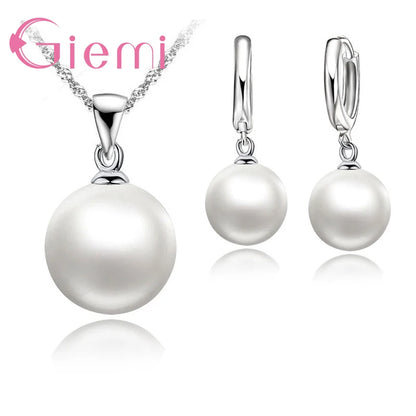 Ensemble de bijoux de luxe en argent regardé 925 pour femme, 3 options de documents, perle blanche, noire, rose, collier, pendentif, boucles d'oreilles, cadeau